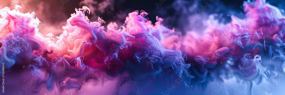 Abstract Cloud of Blue, Pink, and Purple Ink in Water, Artistic Explosion of Color in Darkness