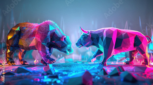Two bears are fighting in a colorful  abstract style