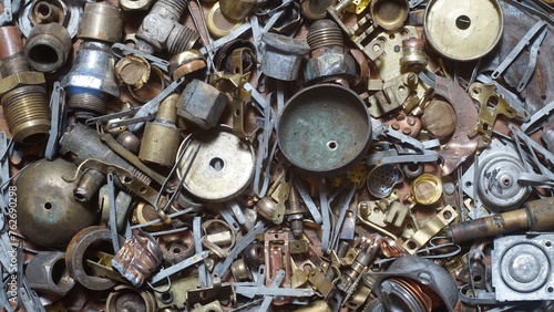 A pile of non ferrous metal scrap ,brass.