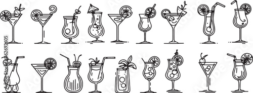 cocktail vector line art set photo