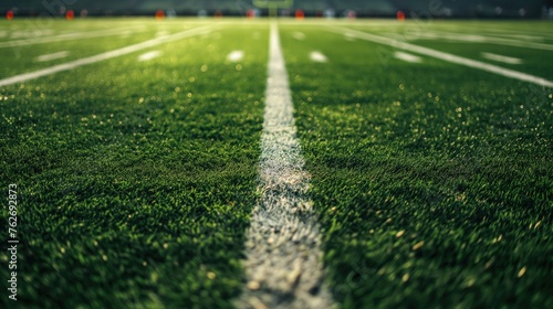 American football field, green grass with white field lines. big stadium. Close-up photo with copy space © nakarin