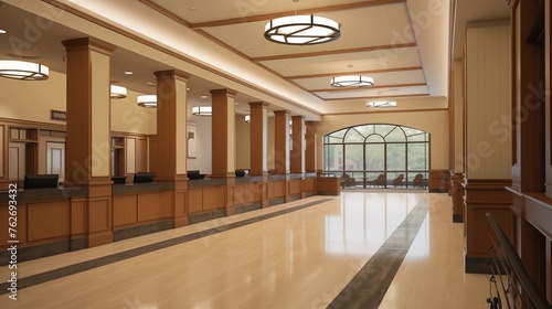 Local government center with light maple millwork and oil-rubbed bronze trim.