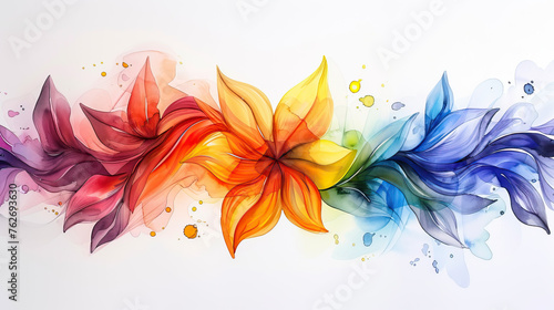 concept of Belonging Inclusion Diversity Equity DEIB or lgbtq, multicolor painted flowers representing different cultures and skin, on white background	 photo