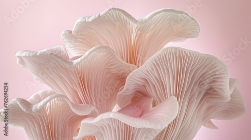 Oyster mushroom pleurotus ostreatus on calm and soothing pastel colored background