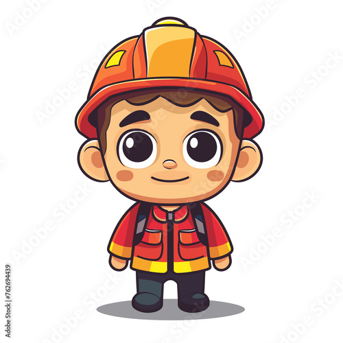 Cartoon Firefighter Kid, Safety Helmet, Child Hero Character © julia_aldo