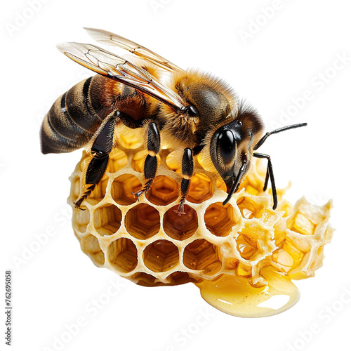 Bee and Honeycomb on transparent background, png	