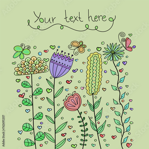Card with hand draw floral elements. Arabic, oriental, indian motiv. Traditional ornament, paisley. Vector illustration