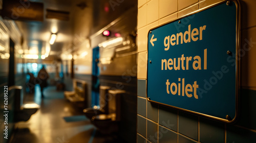 Sign showing Gender Neutral public Toilet, at the door of public toilet