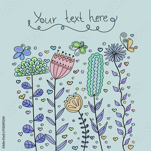 Card with hand draw floral elements. Arabic, oriental, indian motiv. Traditional ornament, paisley. Vector illustration