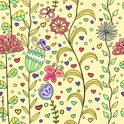 Hand draw seamless pattern floral elements. Arabic, oriental, indian motiv. Hand draw vector illustration