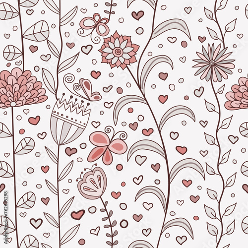 Hand draw seamless pattern floral elements. Arabic, oriental, indian motiv. Hand draw vector illustration
