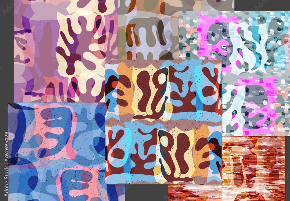 Seamless Pattern Set With Textured Matisse Shapes Stock Template ...