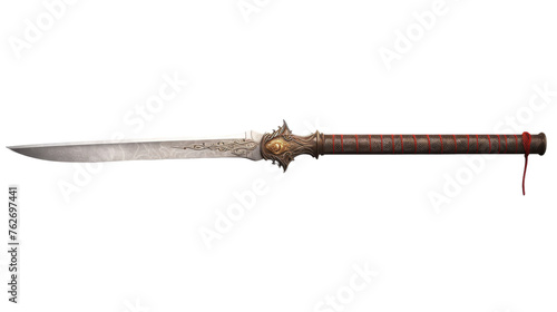 A majestic large knife with a red handle and gold decoration photo