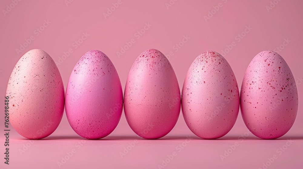 A line of eggs with spots in the center, set against a pink backdrop A line of eggs with spots in the center, set against a pink backdrop