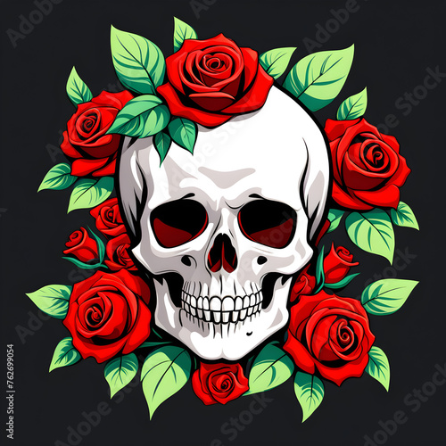 A skull in roses
