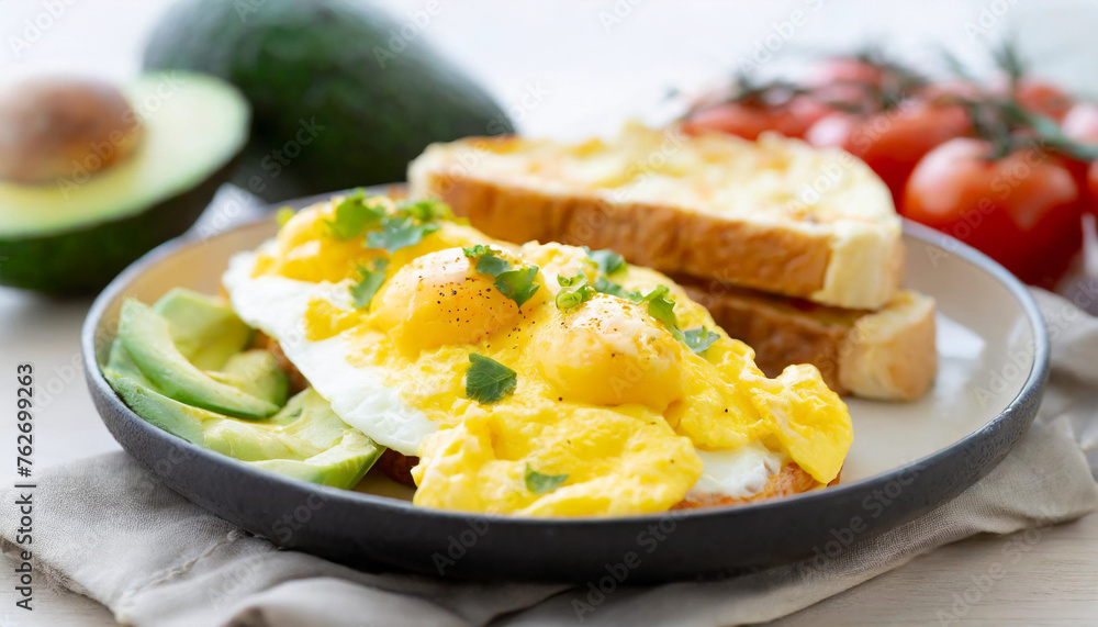 Food Photography - Scrambled Eggs with Toast and Avocado Food Photography - Scrambled Eggs with Toast and Avocado