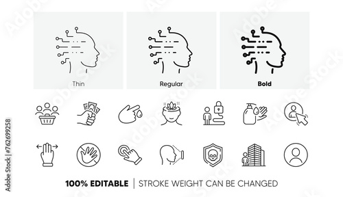Face id, Cyber attack and Buyers line icons. Pack of Blood donation, Agent, Yoga mind icon. Fraud, Touchscreen gesture, Wash hands pictogram. Multitasking gesture, Artificial intelligenceLock. Vector
