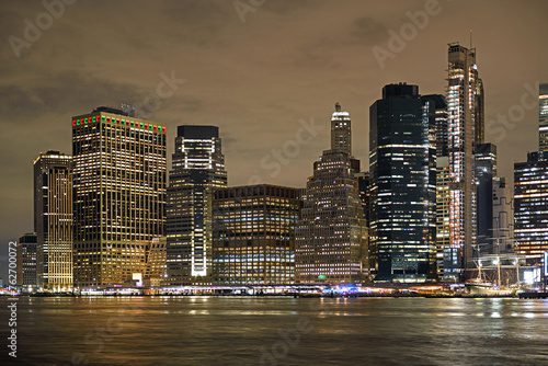View of night Manhattan with bright lights. New York City, United States