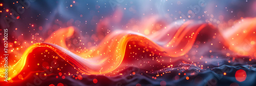 Fiery Abstract Design, Bright Red and Orange Flames on Dark Background, Concept of Power and Energy