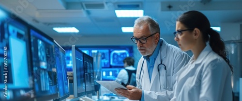 Two Doctors Analyzing Computer Screen Generative AI photo