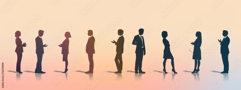 Silhouettes of men and women in business attire talking to each other Generative AI Silhouettes of men and women in business attire talking to each other Generative AI