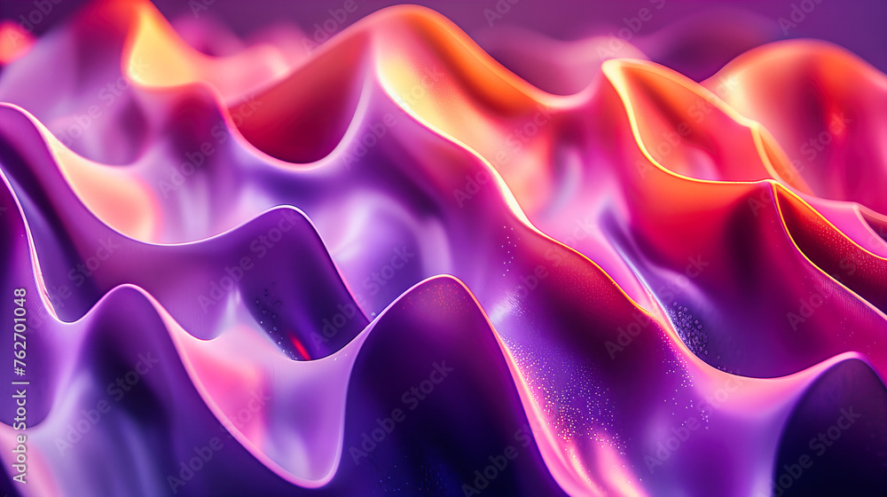 Obraz premium Futuristic Liquid Hologram, Vibrant Neon Abstract Pattern, Smooth Flow Design on Purple Background