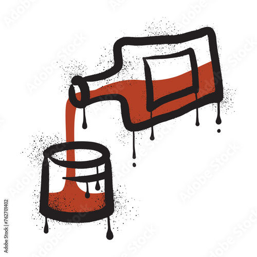 Whiskey graffiti poured into a drinking glass from a bottle drawn with black spray paint