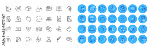 Smartphone statistics, Best food and Waterproof line icons pack. Gps, Face id, Floor lamp web icon. Certificate, Office box, Employees messenger pictogram. Card, Edit user, Web shop. Vector