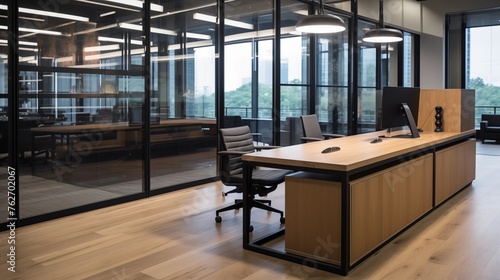 State capitol office spaces with light oak and black powder coated steel.