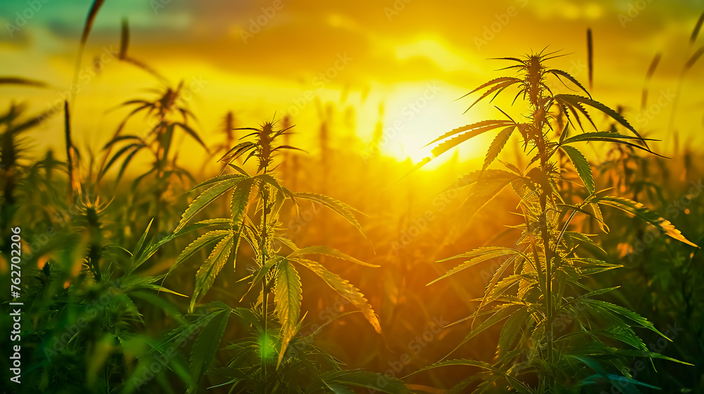 Sunrise view of hemp fields. Sunrise view of hemp fields.