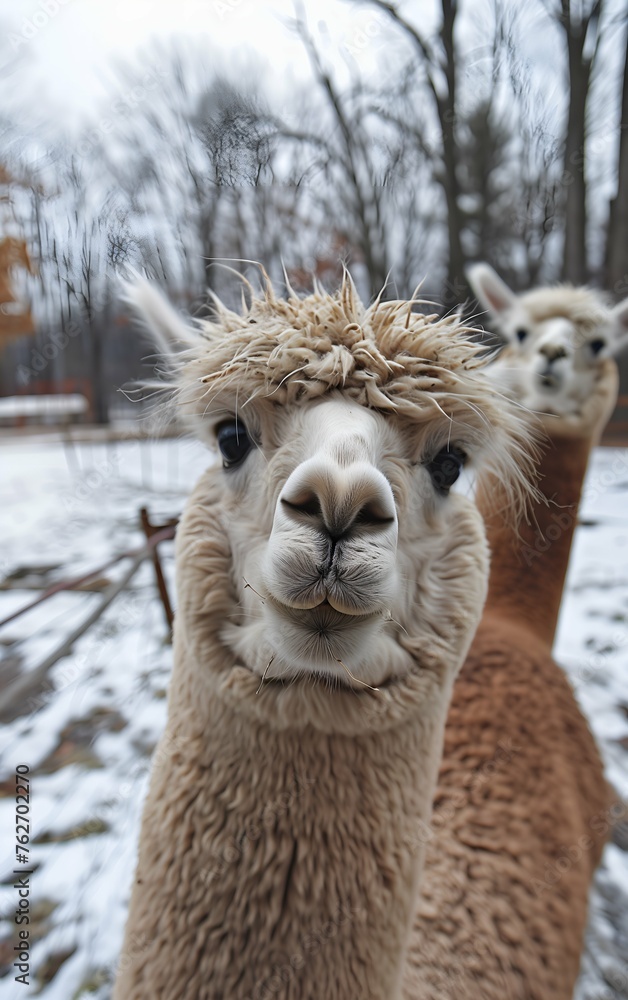 Obraz premium Alpacas in outdoor ranchin southern Poland at sunny summer day. alpaca portrait fall color nice