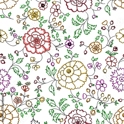 Hand draw seamless pattern floral elements. Arabic, oriental, indian motiv. Hand draw vector illustration