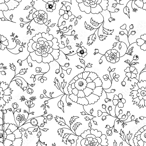 Hand draw seamless pattern floral elements. Arabic, oriental, indian motiv. Hand draw vector illustration