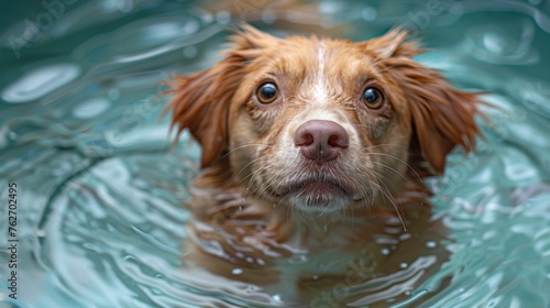  Close-up of dogs in water, wistful gaze towards the lens