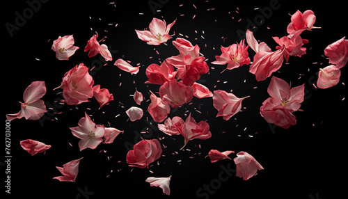 Falling in the air petals on black background