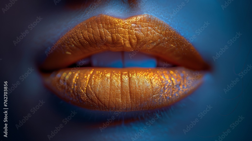 Close-up of woman's lips with red liquid & blue backdrop Close-up of woman's lips with red liquid & blue backdrop