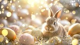 Cute Easter bunny, golden flitter