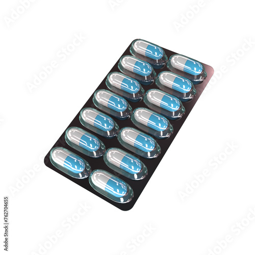 3d render medicine capsule with silver blister pack pharmaceutical product for healthcare treatment 