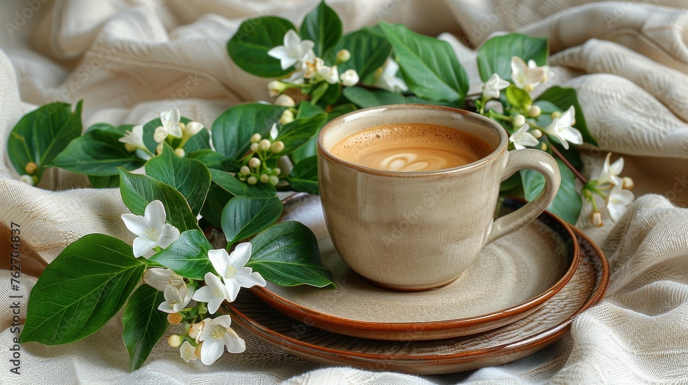 Coffee cup on saucer on saucer on plate Coffee cup on saucer on saucer on plate