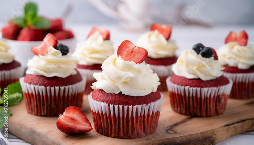 Food Photography - Red Velvet Cupcakes with Cream Cheese Frosting