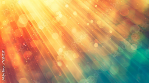 A blur of vibrant rainbow colors fills the background of the image, creating a dynamic and colorful visual effect. Sunlight breaks through the sky. Banner. Copy space