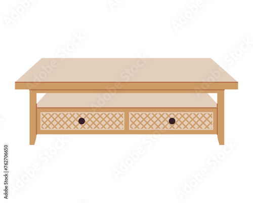 Coffee table design. Rustic coffee table with gridded elements, furniture for living room decor. flat vector illustration isolated on white background.