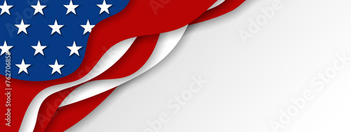 United States american flag USA patriotic papercut white banner, background, web, greeting card, poster, holiday cover, label, flyer, layout. Patriotic Social media print for presentation, information