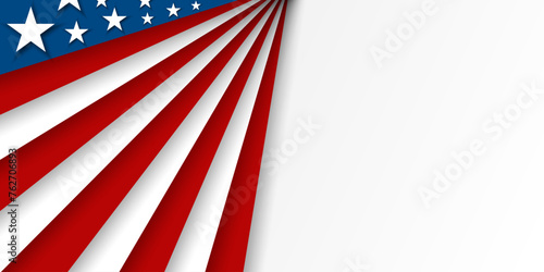 United States american flag USA patriotic papercut white banner, background, web, greeting card, poster, holiday cover, label, flyer, layout. Patriotic Social media print for presentation, information