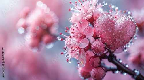  A sharp pink flower in focus with water droplets, surrounded by a hazy pink flower field