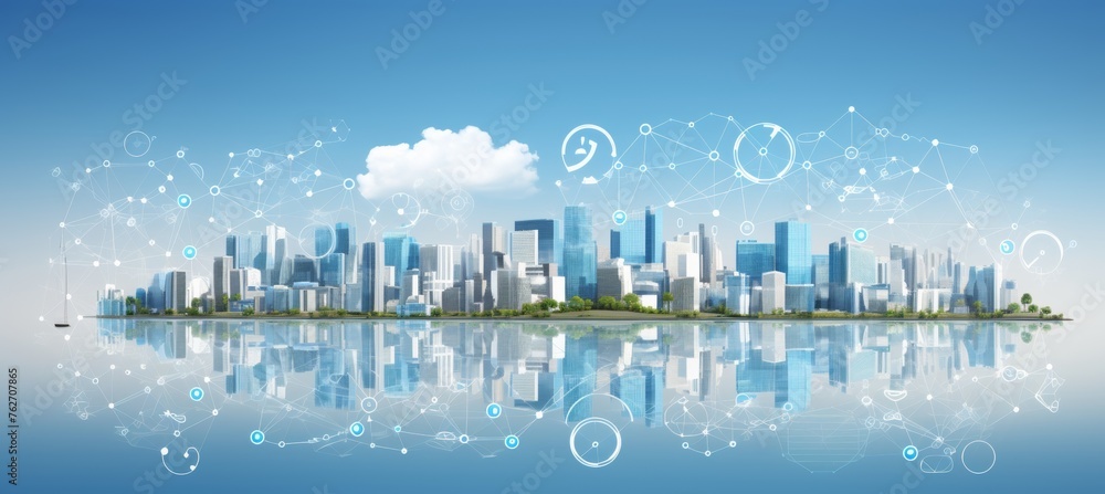 Futuristic smart city skyline with eco friendly 3d architecture, creative concept illustration.