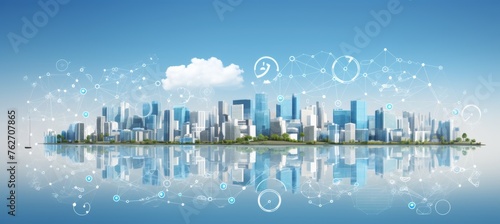 Futuristic smart city skyline with eco friendly 3d architecture  creative concept illustration.