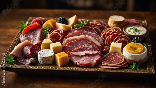 Gourmet assortment of charcuterie and cheeses, perfect for high-end culinary presentations