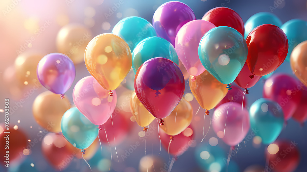 Colorful birthday balloons create a cheerful atmosphere Colorful birthday balloons create a cheerful atmosphere