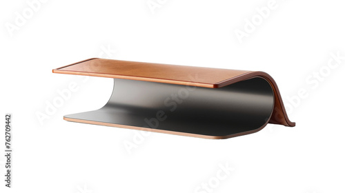 A wooden shelf elegantly adorned with a luxurious leather top, exuding sophistication and style